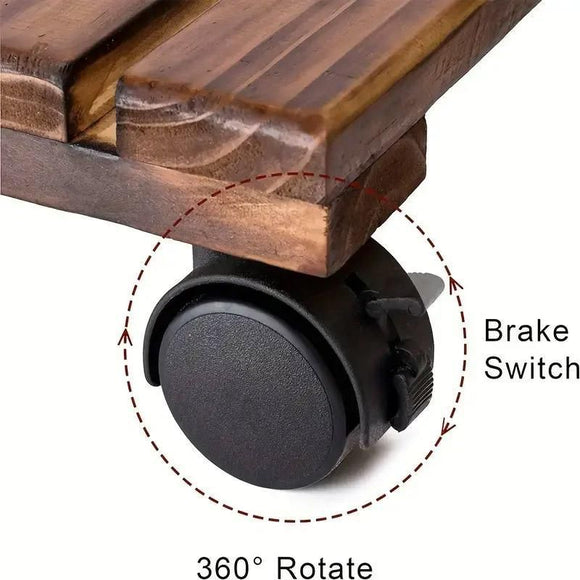 1-Piece Brown Rolling Plant Pot Stand with Four Castors, 25 x 25 cm