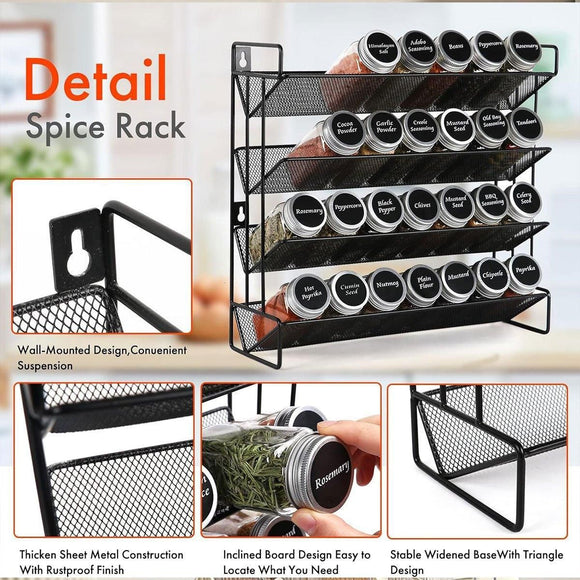 Black Four-Tier Spice Rack 34 x 11 x 32 cm - 1 Piece