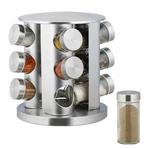 Stainless Steel Rotating Spice Rack Organizer Kitchen Seasoning Jar Holder Use