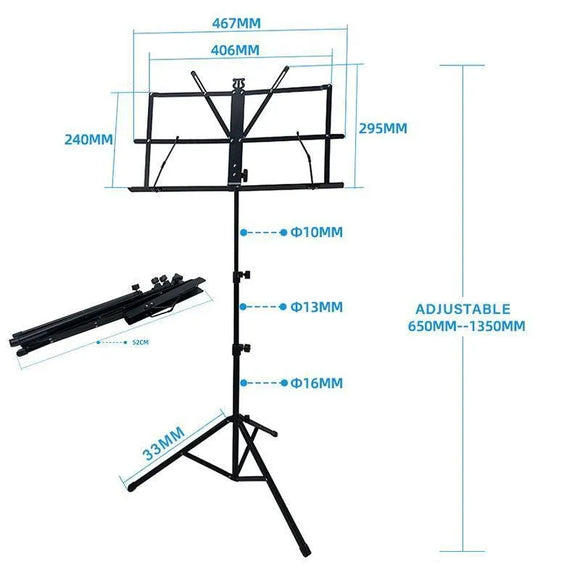 Foldable Sheet Music Stand Tripod with Carry Bag - 1 Pc
