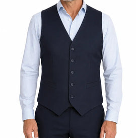 Mens Peaked Vest Waistcoat w/ Knitted Back Suit Formal Wedding Dress Up - Navy - 0