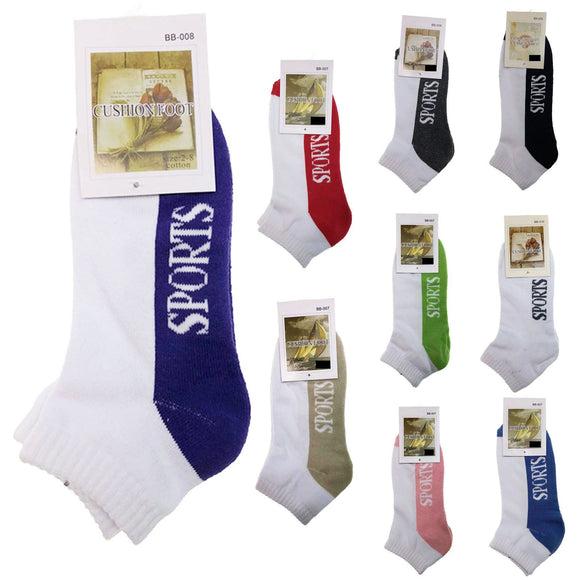 24x COTTON ANKLE SOCKS Sport Cushion Foot Low Cut Running - Assorted Colours Bulk