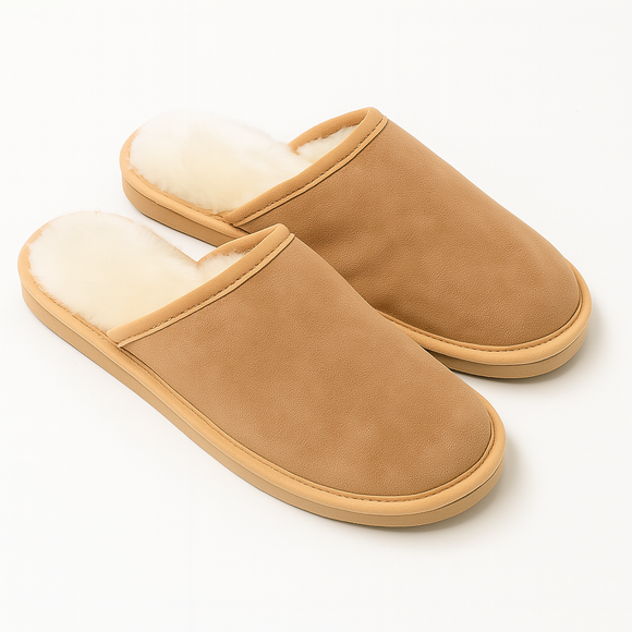 Sheepskin Wool Unisex Slippers Scuffs Slip On Winter Ugg Slippers in Chestnut - 10