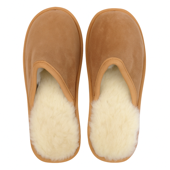 Sheepskin Wool Unisex Slippers Scuffs Slip On Winter Ugg Slippers in Chestnut - 8