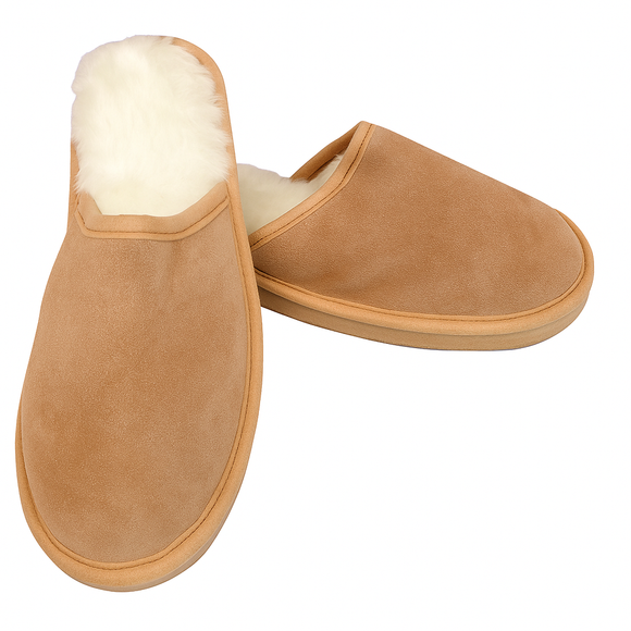 Sheepskin Wool Unisex Slippers Scuffs Slip On Winter Ugg Slippers in Chestnut - 9