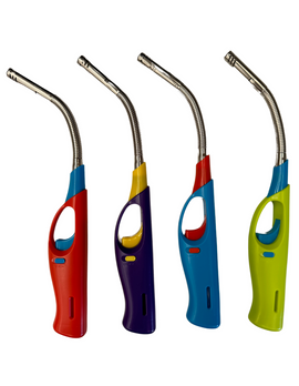 4x Clear Flexible Gas Lighter for BBQ Kitchen Cigarette w/ Safety Lock - Assorted Colours - 0
