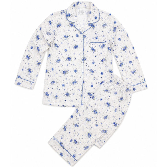 Womens Pyjama Set 100% Cotton Long Sleeve Button Up PJs Sleepwear - Blue Floral