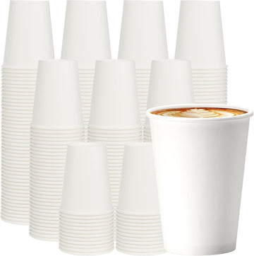 1000x 12oz Premium Paper Coffee Cups in White Bulk Wax Free Extra Strong in White - 0
