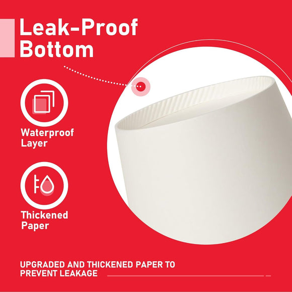 1000x 12oz Premium Paper Coffee Cups in White Bulk Wax Free Extra Strong in White