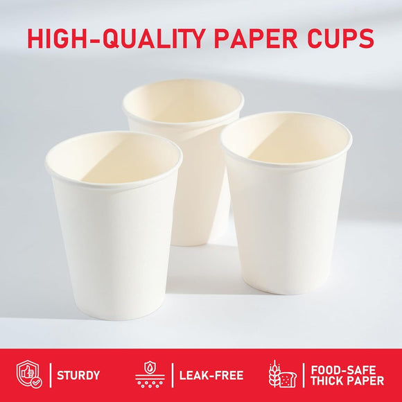 1000x 12oz Premium Paper Coffee Cups in White Bulk Wax Free Extra Strong in White