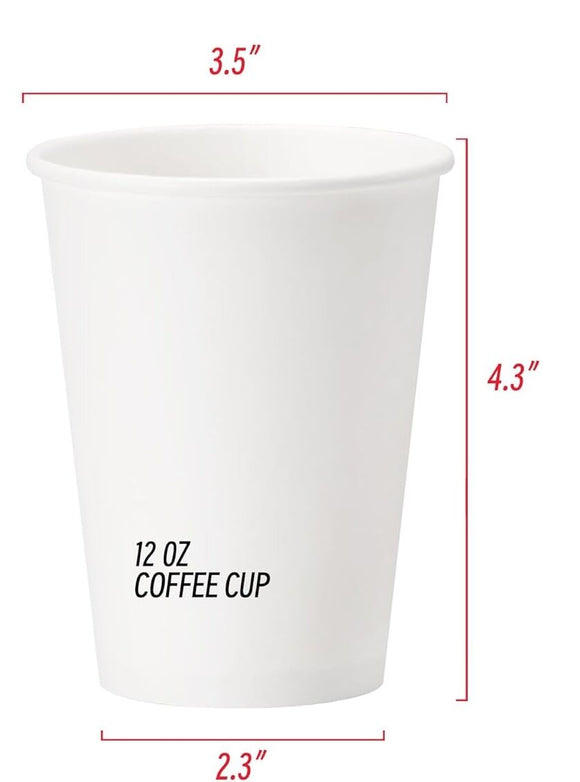 1000x 12oz Premium Paper Coffee Cups in White Bulk Wax Free Extra Strong in White