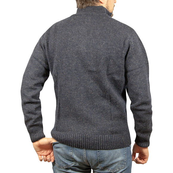 100% SHETLAND RAGG WOOL Half Zip Up Knit JUMPER Pullover Mens Sweater Knitted - Denim Blue (45) - 3XL - L