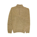 100% SHETLAND RAGG WOOL Half Zip Up Knit JUMPER Pullover Mens Sweater Knitted - Nutmeg - L-6