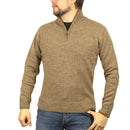 100% SHETLAND RAGG WOOL Half Zip Up Knit JUMPER Pullover Mens Sweater Knitted - Nutmeg - M-2