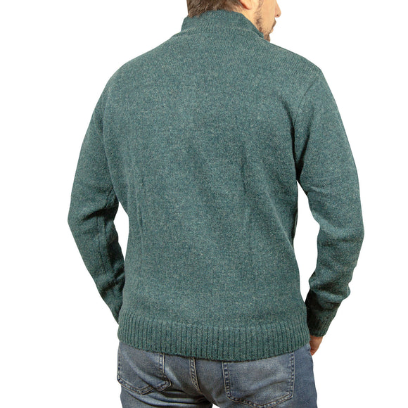 100% SHETLAND RAGG WOOL Half Zip Up Knit JUMPER Pullover Mens Sweater Knitted - Sherwood - 3XL
