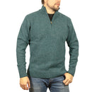 100% SHETLAND RAGG WOOL Half Zip Up Knit JUMPER Pullover Mens Sweater Knitted - Sherwood - L-2