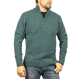 100% SHETLAND RAGG WOOL Half Zip Up Knit JUMPER Pullover Mens Sweater Knitted - Sherwood - S