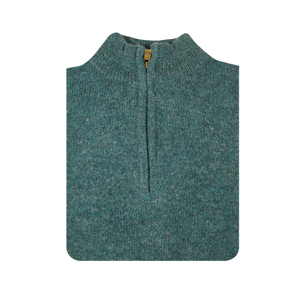 100% SHETLAND RAGG WOOL Half Zip Up Knit JUMPER Pullover Mens Sweater Knitted - Sherwood - XL