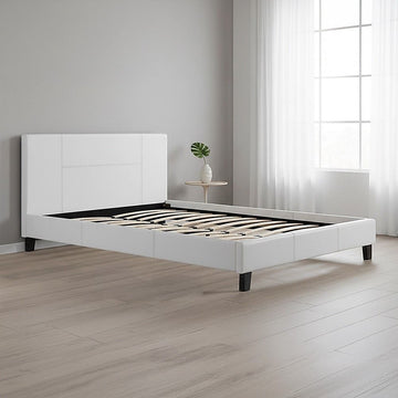 Queen PU Leather Bed Frame White - 0