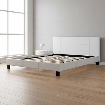 King PU Leather Bed Frame White - 0