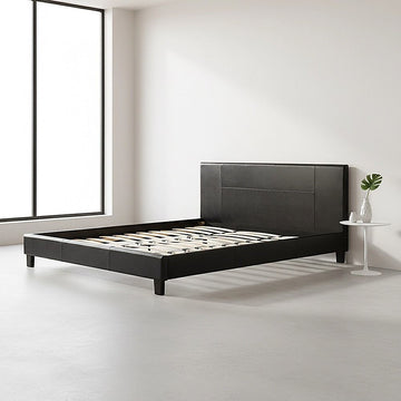 King PU Leather Bed Frame Black - 0
