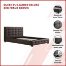 Queen PU Leather Deluxe Bed Frame Brown-3