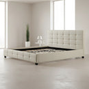 King PU Leather Deluxe Bed Frame White-2
