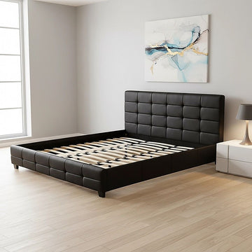 King PU Leather Deluxe Bed Frame Black - 0