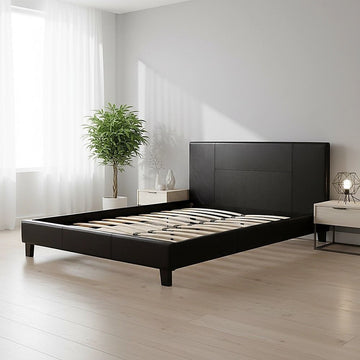 Queen PU Leather Bed Frame Black - 0