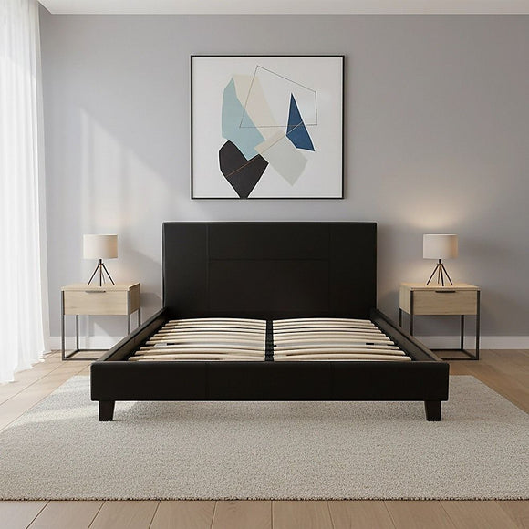 Queen PU Leather Bed Frame Black