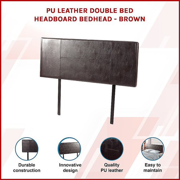PU Leather Double Bed Headboard Bedhead - Brown