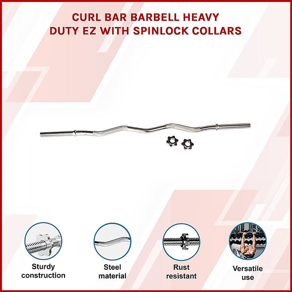 Heavy Duty EZ Curl Barbell – Weightlifting Bar with Spinlock Collars for Gym Training
