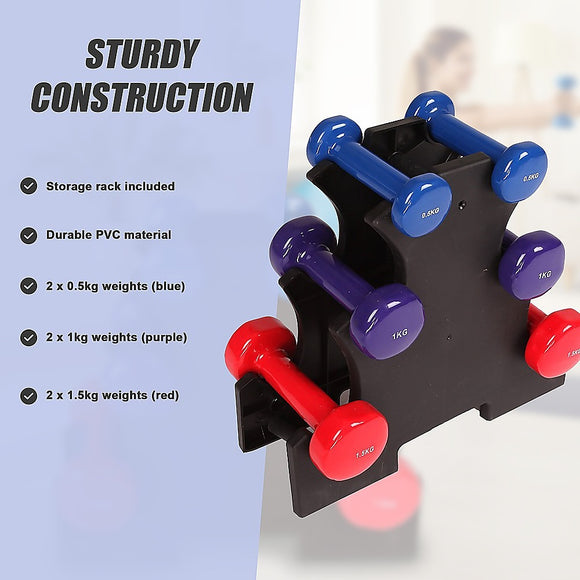 6-Piece Dumbbell Set with Storage Rack for Home Gym Training
