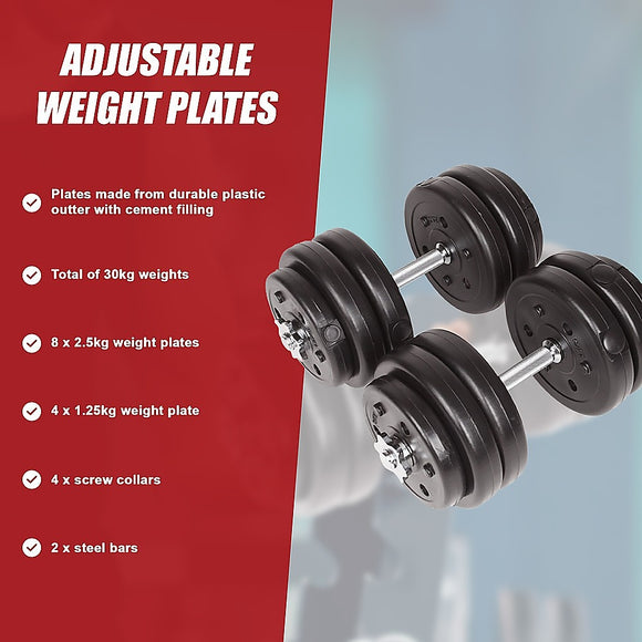 30KG Adjustable Dumbbell Set – Home Gym Weights for Strength & Fitness Training