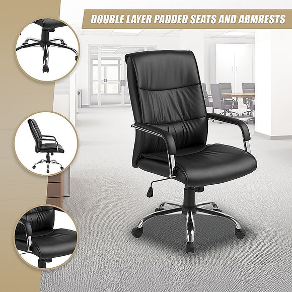 PU Leather Office Chair – Ergonomic Executive Swivel Desk Chair with Padded Seat in Black