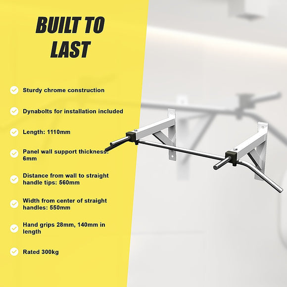 Wall Mounted Chin Up Pull Up Bar – Heavy Duty Home Gym Strength Training