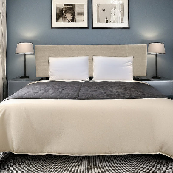 Linen Fabric King Bed Headboard Bedhead - Beige