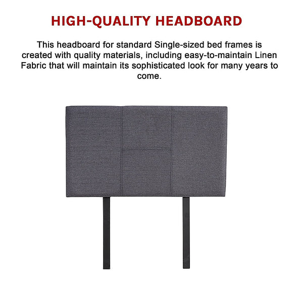 Linen Fabric Single Bed Headboard Bedhead - Grey