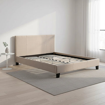 Queen Linen Fabric Bed Frame Beige - 0