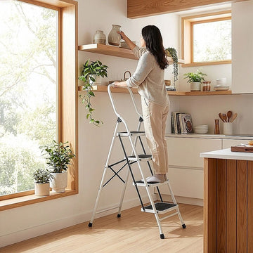Foldable Non Slip 4 Step Steel Ladder - 0