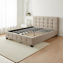 Linen Fabric Queen Deluxe Bed Frame Beige-2