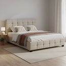 Linen Fabric Queen Deluxe Bed Frame Beige-5