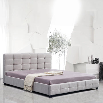Linen Fabric King Deluxe Bed Frame Beige - 0