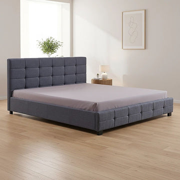 Linen Fabric King Deluxe Bed Frame Grey - 0