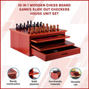 10 in 1 Wooden Chess Board Games Slide Out Checkers House Unit Set-2