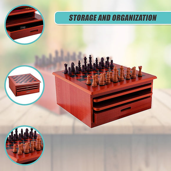 10 in 1 Wooden Chess Board Games Slide Out Checkers House Unit Set