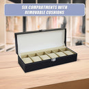 6 Slot Mens Watch Display Case Box Black PU Leather-8