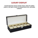6 Slot Mens Watch Display Case Box Black PU Leather-10