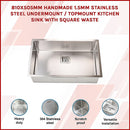 810x505mm Handmade 1.5mm Stainless Steel Undermount / Topmount Kitchen Sink with Square Waste-3