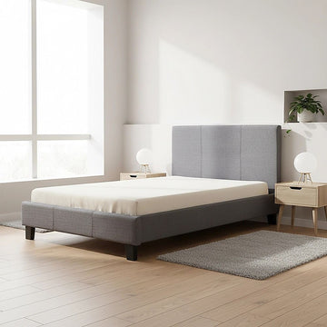 King Single Linen Fabric Bed Frame Grey - 0